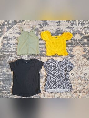 Old Navy Girls Tops Set – Black, Yellow, Olive, Black Floral